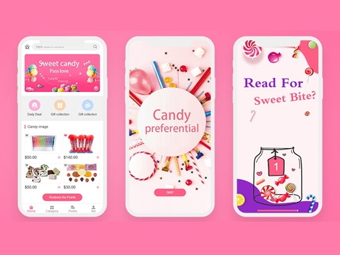 糖果点卡通可爱app粉色17页高保真含交互带设计规范